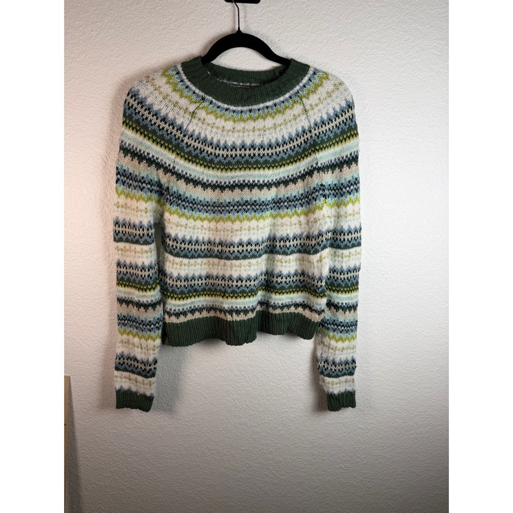 American Eagle Women XS Fair Isle Nordic Knit Sweater Green Après Skin Granola